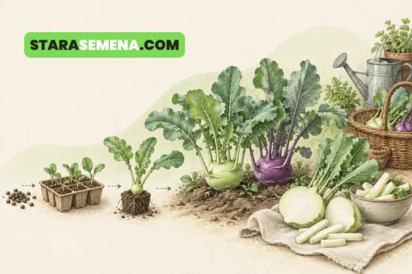 Keleraba od semena do berbe: bela i ljubičasta keleraba.