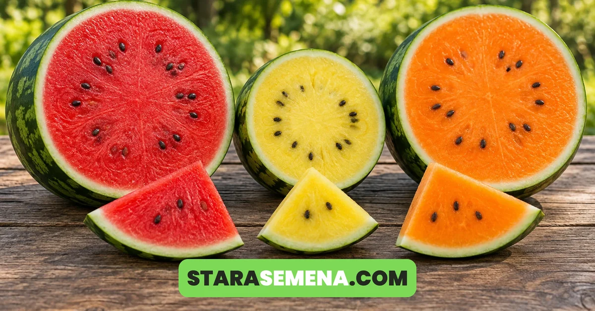 Stare sorte lubenica sa crvenim, žutim i narandžastim mesom